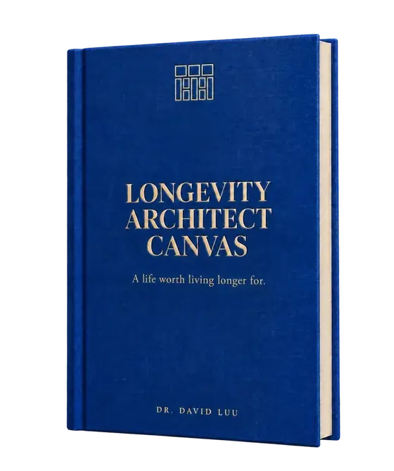 The Longevity Architect Canvas, founding edition. Blue cloth, gold foil.